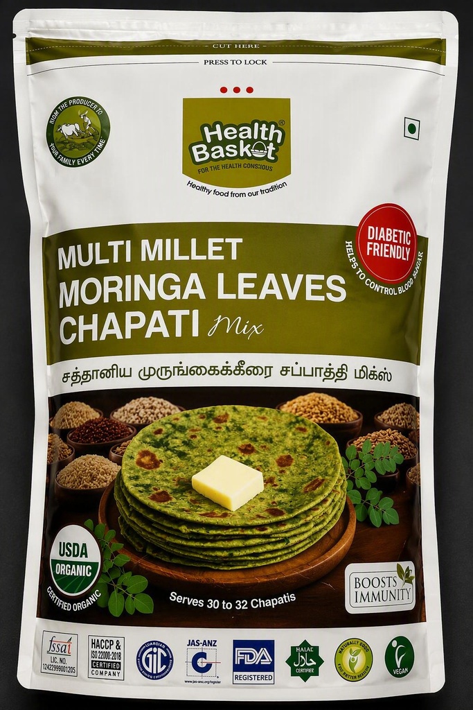 HealthBasket Multi Millet Moringa Leaves Chapati Mix 1500g