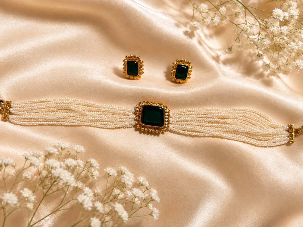 Pearl Choker (Dark Green)